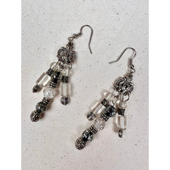 Boutique Handmade Crystal Chandelier Silver Dangle Drop Bohemian Earrings - Picture 3 of 4